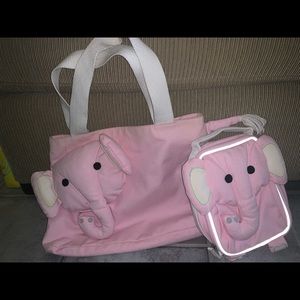 Pottery Barn Kids pink elephant bag and lunch bag